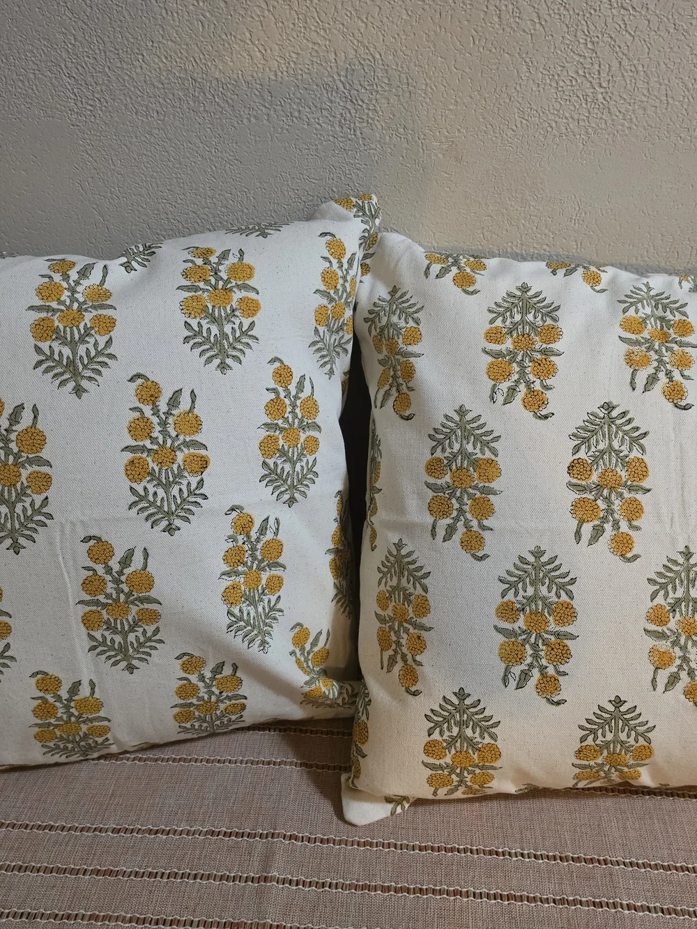 Floral Block-Print Throw Pillow Covers in Yellow and Green
